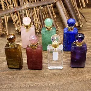 Naturstein Parfümflasche Anhänger Rechteckig Kristall Ätherisches Öl Fläschen Charms Für Halskette Machen Poliert Geometrische Schmuck Zubehör Großhandel