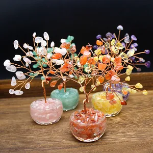 Handmade crystal money trees with natural amethyst and rose quartz stones