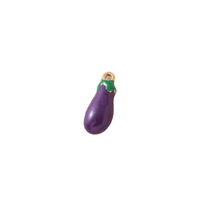 3D gold-plated stainless steel eggplant charm pendant for DIY necklace and earrings