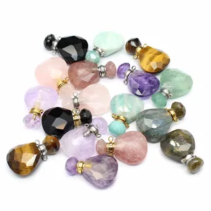 Assorted faceted natural stone perfume bottle pendants for aromatherapy and jewelry making
