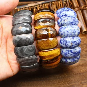 Natürliches Edelstein Panel Armband Einfacher Kristallperlen Elastisches Handseil Für Damen Herren Yoga Schmuck Geschenk