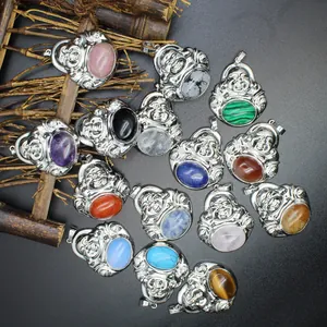 Detailed collection of natural stone Laughing Buddha pendants in various colors