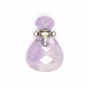 Detailed view of faceted amethyst teardrop aromatherapy diffuser pendant with silver cap
