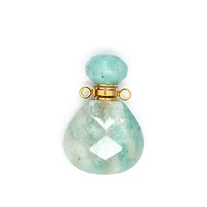Close-up detail of a faceted light blue natural stone essential oil diffuser bottle pendant