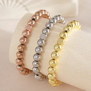 Set de 3 pulseras de cuentas de acero inoxidable con cuentas redondas y cuadradas oro y plata.