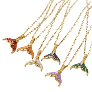 Gold plated mermaid tail enamel pendant necklaces in multiple colors for beach vacation