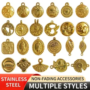 Stainless Steel 18K Gold Plated Geometric Pendants Sports Ball Portrait Tree Of Life Charms For DIY Necklace Jewelry Making Accessories