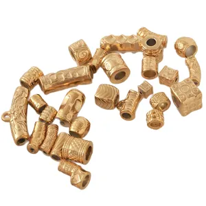 Gold-plated stainless steel large hole beads with embossed patterns for DIY jewelry