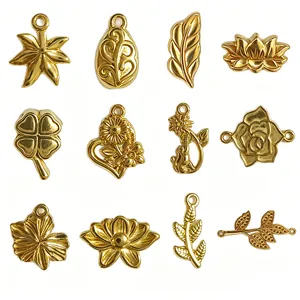 Stainless Steel Gold Plated Flower Leaf Pendant Charms For DIY Necklace Bracelet Hair Accessories Jewelry Making Findings