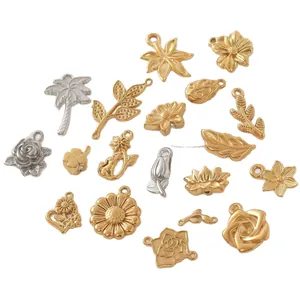 Assorted stainless steel gold and silver botanical flower leaf charms for DIY jewelry