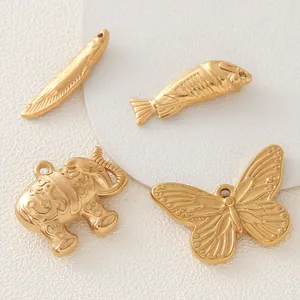 Detailed view of 18K gold plated stainless steel animal pendants for DIY jewelry