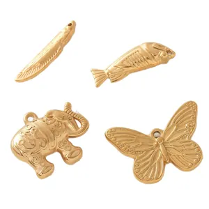 18K gold plated stainless steel animal pendants including butterfly and elephant