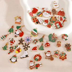 Variety of Christmas-themed enamel charms in gold plating for DIY jewelry making