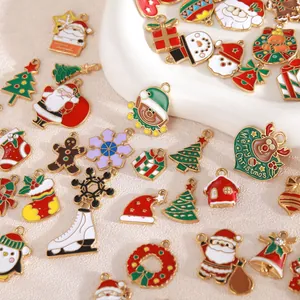 Detailed view of assorted Christmas enamel charms for DIY jewelry making projects