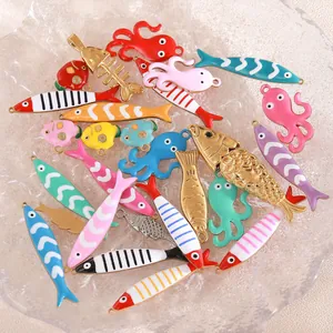 Edelstahl Meerestiere Cartoon Anhänger Gestreifter Fisch Oktopus Knochen Emaille Charms Für DIY Halskette Armband Herstellung