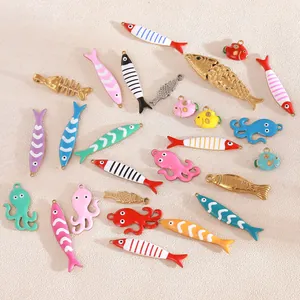 Bunte Emaille-Fisch- und Oktopus-Anhänger-Kollektion für DIY-Schmuckherstellungszubehör.