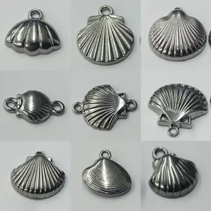 Detailed grid view of various stainless steel seashell charms for DIY jewelry making