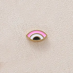 Pink enamel evil eye pendant charm in gold-plated stainless steel for DIY jewelry