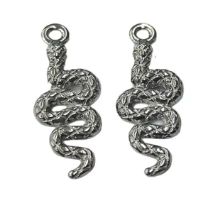 Pair of stainless steel snake charms for DIY necklaces and earrings with scale textures