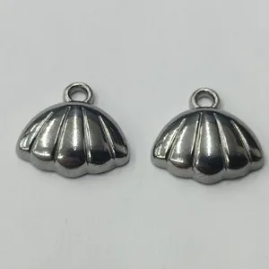 Pair of polished stainless steel shell pendants for DIY jewelry making accessories