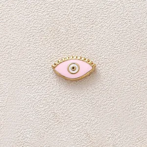 Gold-plated stainless steel pink evil eye enamel charm pendant for DIY jewelry making