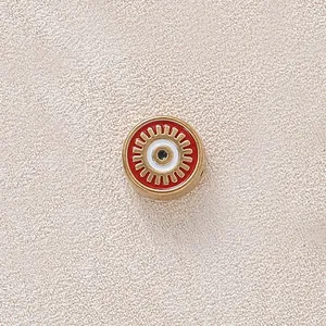 Exquisite red enamel Evil Eye charm bead in gold-plated stainless steel for DIY jewelry making