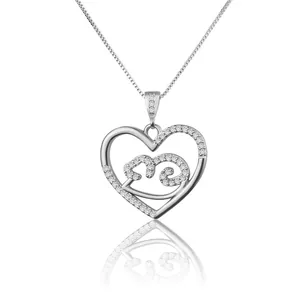 Close-up view of a heart-shaped zodiac rat pendant necklace with sparkling zircons.