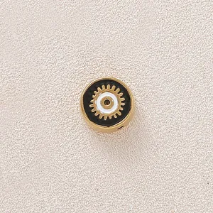 Round gold-plated stainless steel gear charm with black and white enamel for DIY jewelry