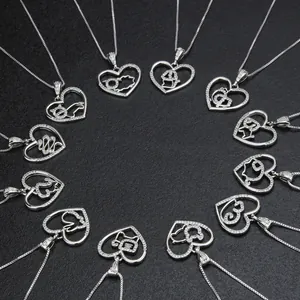 Stainless Steel Zodiac Heart Pendant Necklace For Women Rhinestone Embellished Animal Clavicle Chain Jewelry Gift