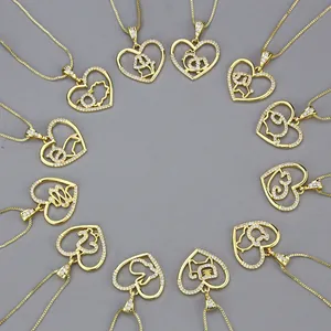 Twelve Chinese Zodiac heart necklaces in gold-plated stainless steel with zircons.