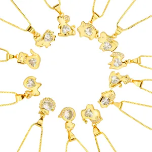 Collana con Ciondolo Animali dello Zodiaco Cinese in Acciaio Inossidabile Oro Argento Strass Catena Gioielli Unisex