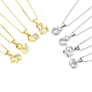 Collane con pendente dodici segni zodiacali in acciaio inossidabile oro e argento e zircone