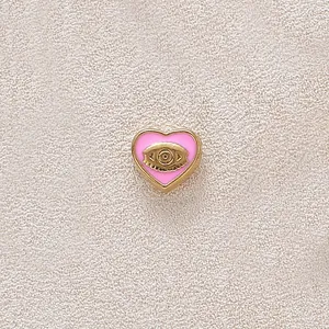 Gold-plated stainless steel pink heart evil eye charm pendant for DIY jewelry