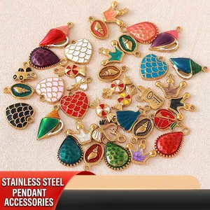 Stainless Steel Gold Plated Cartoon Heart Conch Crown Candy Enamel Pendants For DIY Necklace Bracelet Jewelry Accessories