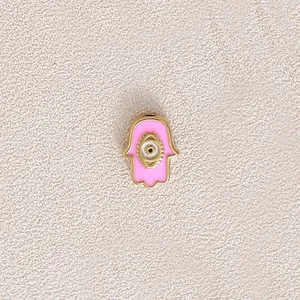 Pink Hamsa Hand charm in gold-plated stainless steel for DIY jewelry making crafts