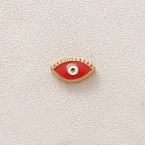 Red evil eye enamel charm pendant in gold plated stainless steel for jewelry making