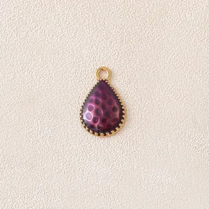 Elegant purple teardrop enamel charm with textured gold-plated frame for DIY jewelry