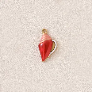 Red enamel gold-plated stainless steel conch shell charm for DIY handmade necklace jewelry