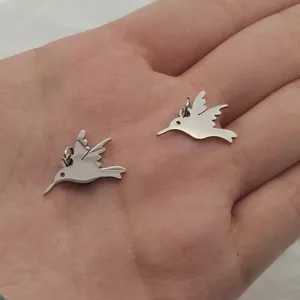 Polished stainless steel hummingbird charm pendant for jewelry making