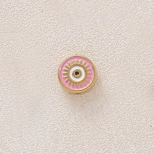 Stainless steel gold-plated pink evil eye charm bead for DIY jewelry necklace making