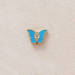 Blue butterfly evil eye enamel charm gold plated stainless steel pendant for DIY jewelry