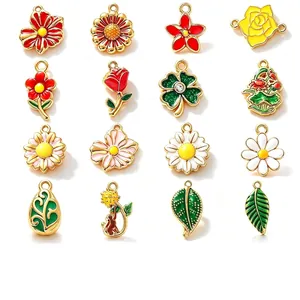 Stainless Steel Enamel Flower Pendants Monet Garden Series Daisy Rose Sunflower Bird Leaf DIY Jewelry Connector Accessories