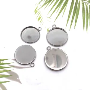 Stainless Steel Round Pendant Base Tray Welded Single Ring For DIY Time Gem Cabochon Jewelry Making Findings Minimalist Accessories