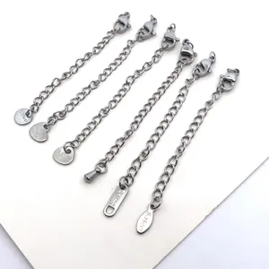 Stainless Steel 7cm Lobster Clasp Extension Chain with Round Oval Heart Square Tail Tag Pendant DIY Jewelry Finding Accessories
