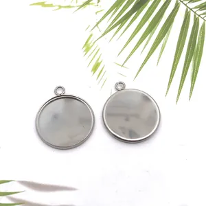 Macro view of stainless steel round pendant bezel settings for DIY jewelry accessories