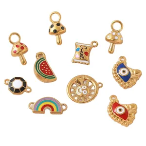 Vergoldete Emaille-Anhänger-Set mit Pilz, Wassermelone und bösem Blick für DIY-Schmuck