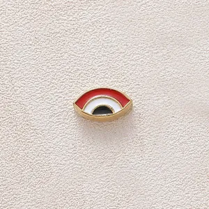 Red and white evil eye drip oil pendant in gold stainless steel for DIY jewelry