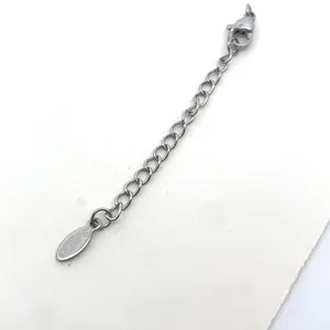 Close-up of 7cm stainless steel extender chain with lobster clasp and oval tag