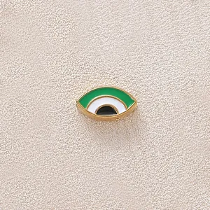 Green enamel evil eye charm in gold plated stainless steel for DIY jewelry making