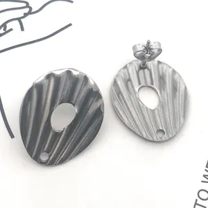 Ciondolo Ovale a Righe in Acciaio Inossidabile per Fai da Te Orecchini Componente Geometrico Strutturato Accessorio Gioielli Fatti a Mano